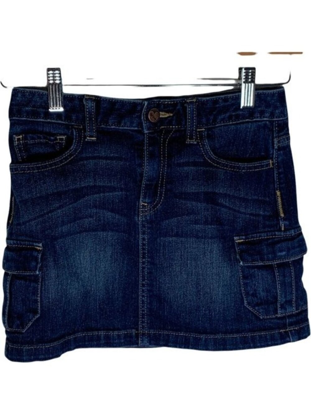 Old Navy Girls Large Denim Cargo Skirt Dark Wash Stretch